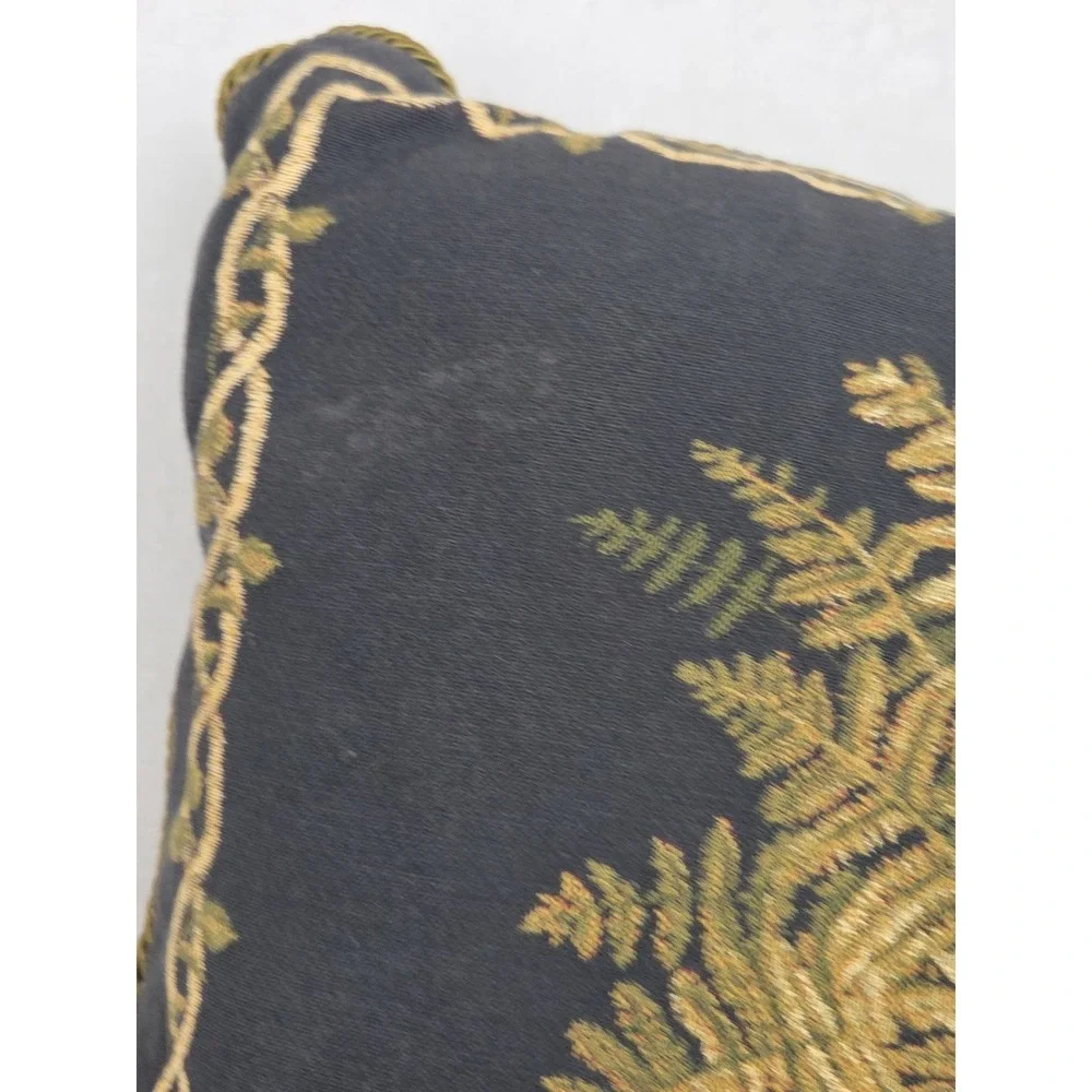 2 Vtg Borgata Tapestry‎ Rope Urn Fern Throw Pillows Black Green Tan 17 x 18 90s